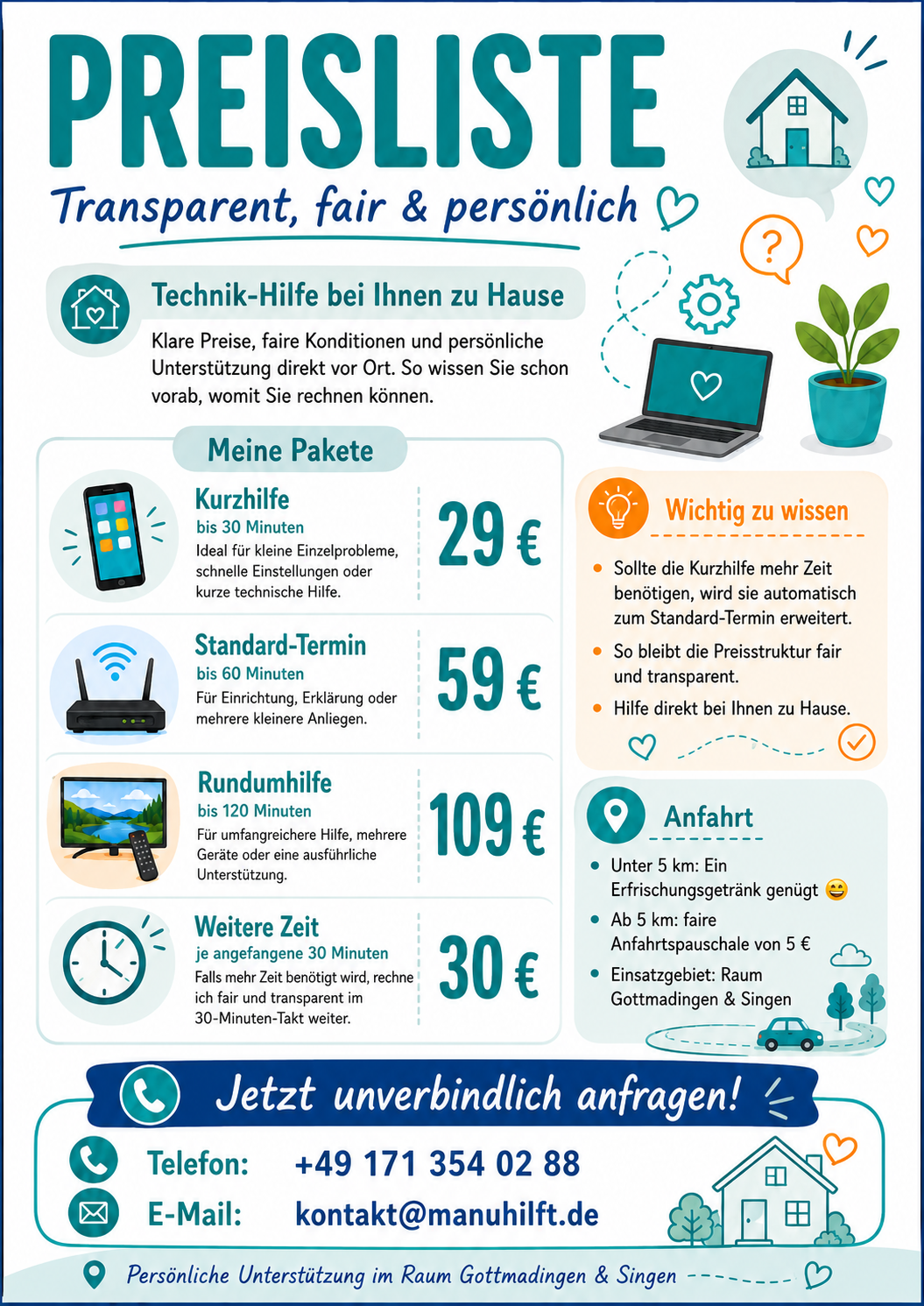 Preisliste von Manu hilft