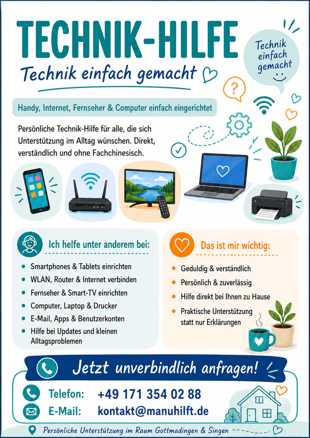 Flyer Technik-Hilfe von Manu hilft