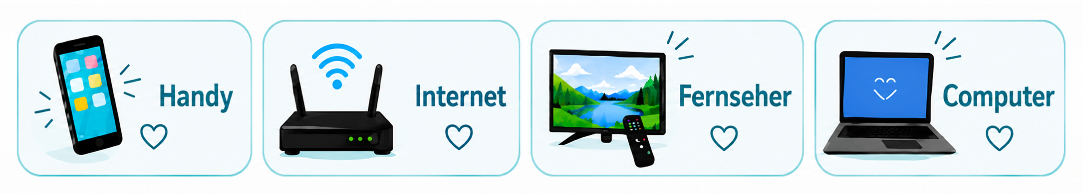 Leistungsbereiche von Manu Hilft: Handy, Internet, Fernseher und Computer